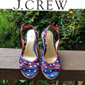 J. Crew Polka Dot Slingback Espadrilles Wedges 10